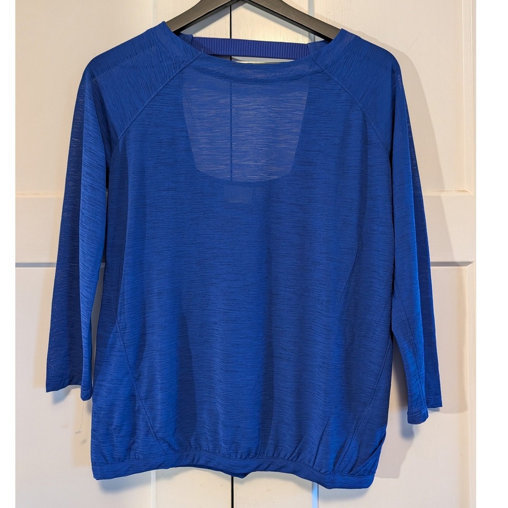 Athleta Clarity Top S Cobalt Blue Open Back Surplice 3/4 Sleeve Yoga Athleisure